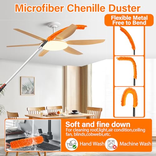 26FT High Reach Telescoping Duster Cleaning Kit with 5-20FT Extension Pole - Includes Multiple Detachable Heads - ACTREY