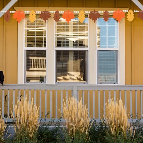 Fall Decor, Fall Felt Garland for Mantel, Autumn Maple Leaf Felt Wooden Bead Garland Decorations for Home Indoor, Farmhouse Leaves Banner, Fall Hanging Ornaments