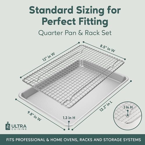 Quarter Size Aluminium Baking Sheet Pan with Wire Rack Set - 13x10 Inches - Most Popular Variation