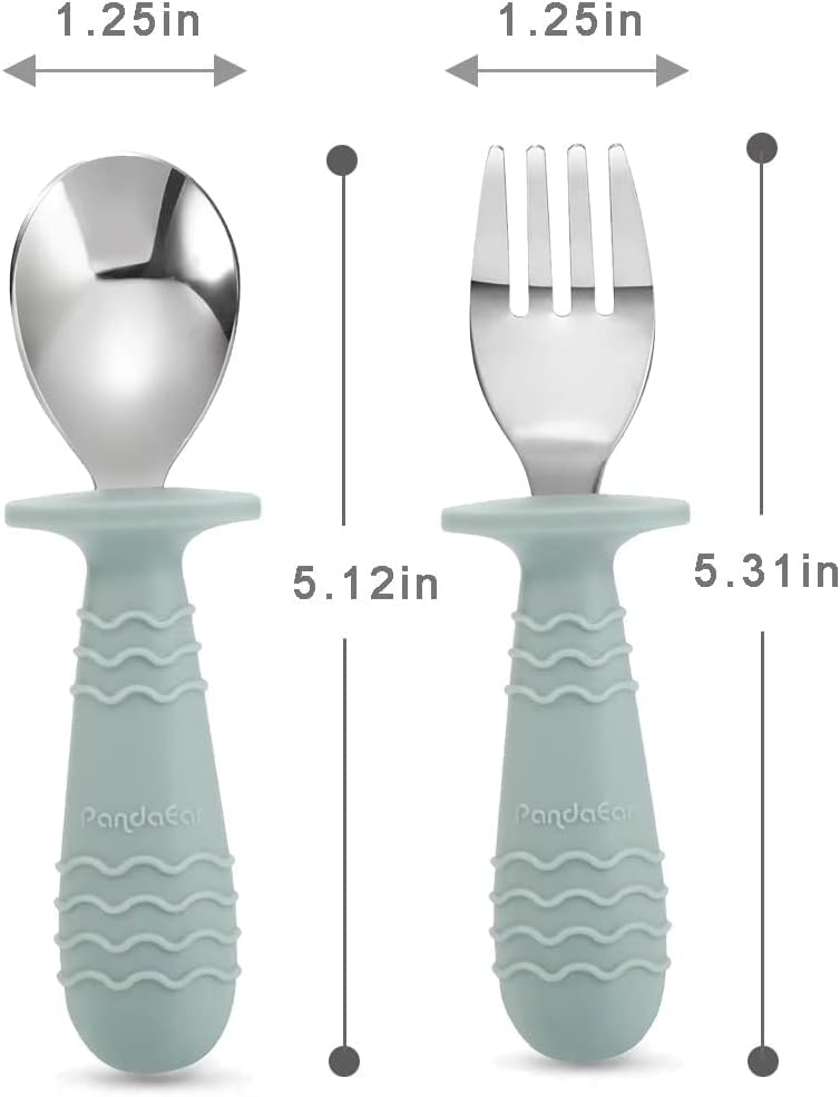 PandaEar Baby Toddler Utensils Set - 6-Piece Silicone & Stainless Steel Silverware | BPA-Free, Anti-Choke Design (Blue, Pink, White)