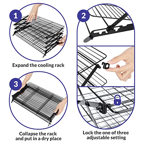4-Tier Collapsible Cooling Rack - Adjustable Stackable Baking & Roasting Wire Stand, Black