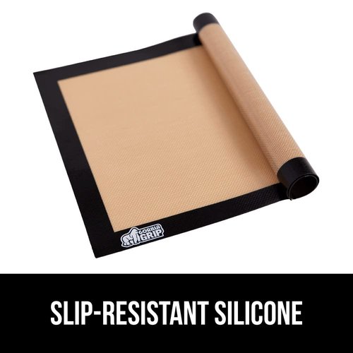 GORILLA GRIP Food Grade Reusable Nonstick Silicone Baking Mat, 16.5x11.87, Half Sheet, Oven Safe Cookie Sheet Liners, Up to 500 Degrees, No Mess Easy Clean Pastry Mats, Kitchen Essentials, 2PK, Black