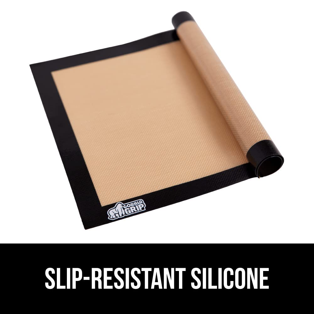 GORILLA GRIP Food Grade Reusable Nonstick Silicone Baking Mat, 16.5x11.87, Half Sheet 2PK, Oven Safe Cookie Sheet Liners, Up to 500 Degrees, No Mess Easy Clean Pastry Mats, Kitchen Essentials, Red