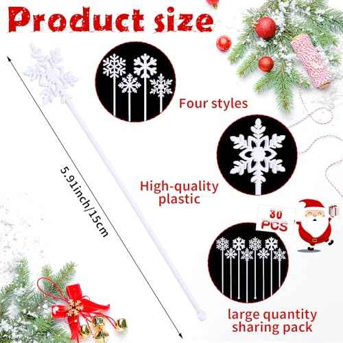 30 Pcs Snowflake Coffee Stirrers Winter 6 Inch Christmas Cocktail Picks Snowflake Drink Swizzle Sticks Reusable Drink Stirrers Hot Cocoa Chocolate Stick Supplies for Cocktail Xmas Party Decor