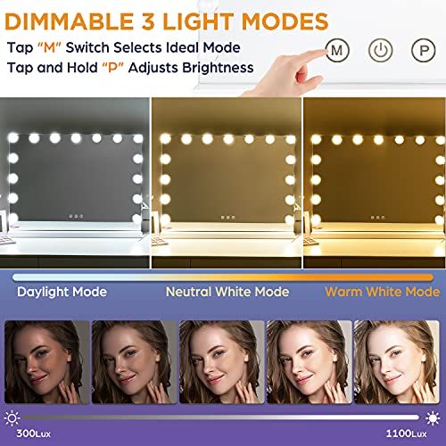 Lighted Makeup Mirror with 15 Dimmable Bulbs - 23x19 Inches Hollywood Vanity