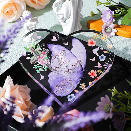 Gerrii Christian Gifts for Women Inspirational Religious Gifts for Her Bible Verse Desk Decor Spiritual Acrylic Plaque Decorative Sign for Birthday Christmas Mom Sister Friend(Butterfly and Cross)