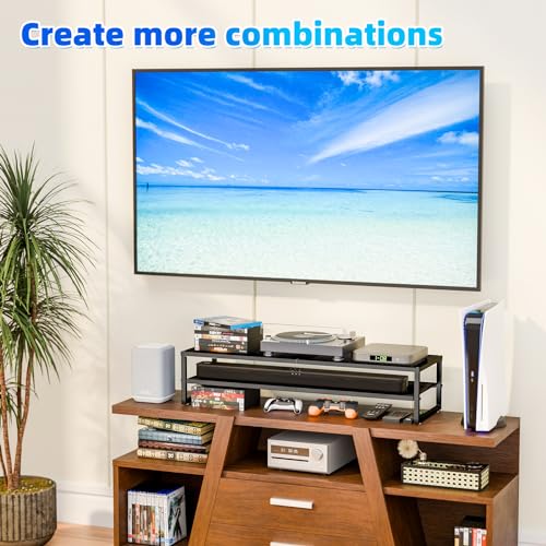 Dual Monitor Stand Riser with 32x10 Inch Mouse Pad, Black - Ergonomic & Sturdy