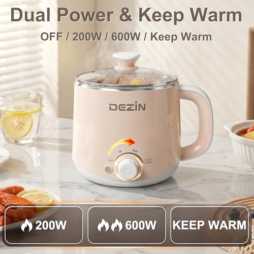 Electric Pot with Steamer 1.7 Quarts - Stainless Steel, Dual Power, Creamy Beige