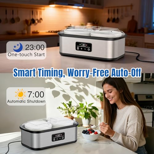 Probiotic Yogurt Maker with 1-48 Hour Timer & Temp Control - Two Glass Bowls