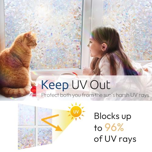 Rabbitgoo Rainbow Window Privacy Film 35.4x157.4 Inches - Clear, Stained Glass Cling with UV Block