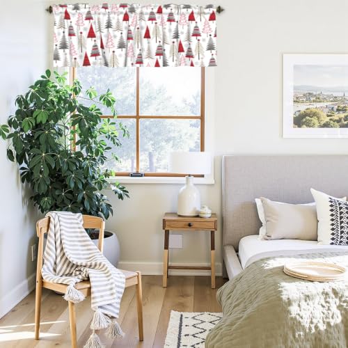 Wnoesat Christmas Tree Valance 54x18 in Red Grey Window Curtain