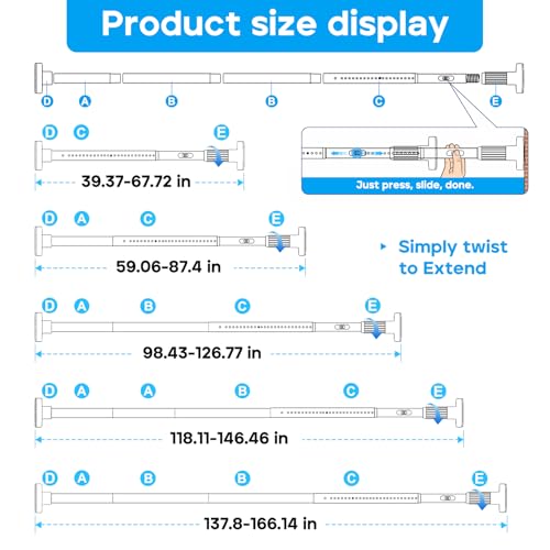 Tension Shower Curtain Rod Black 40-166 Inch Adjustable Extra Long Support Variation of THIS listing 40-166 inch Black