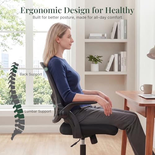Ergonomic Office Desk Chair with Flip-Up Armrest & Lumbar Support