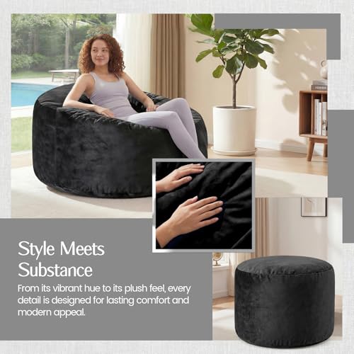 Yagamo 3FT Jet Black Memory Foam Bean Bag Chair with Washable Velvet Cover