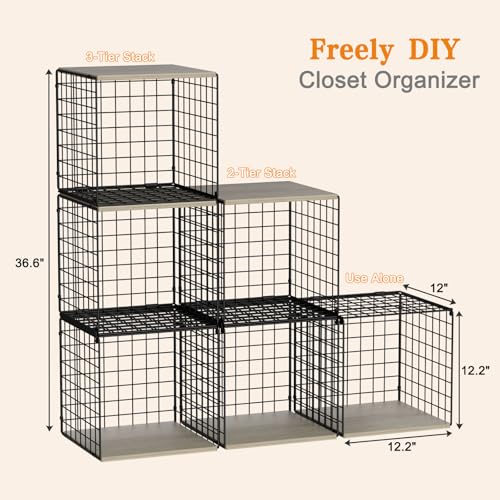 Black 3-Pack Stackable Closet Organizers with Wooden Tops – Clothes & Home Storage Bins