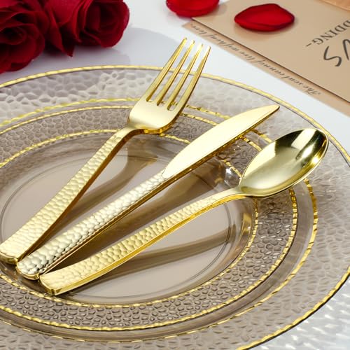 Black Disposable Plastic Plates Set for 50 Guests - 350PCS Premium Dinnerware