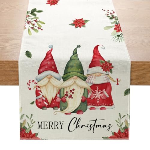 Aqrbeci Christmas Gnomes Table Runner 13x72 Inch with Gnomes - Holiday Kitchen Decor