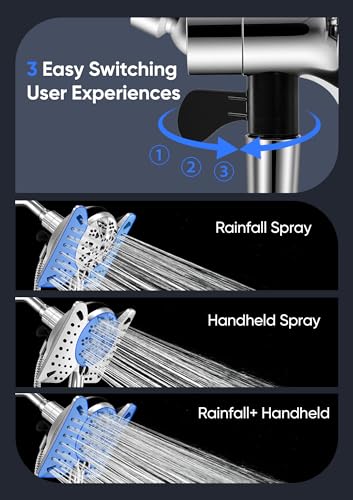 Brushed Chrome Dual Shower Head Set with Handheld & Fixed Rain Shower, 9 Spray Modes, 59" Hose