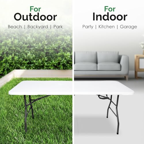 White 6 Ft Folding Table - Heavy-Duty Portable Indoor & Outdoor Surface with Handle