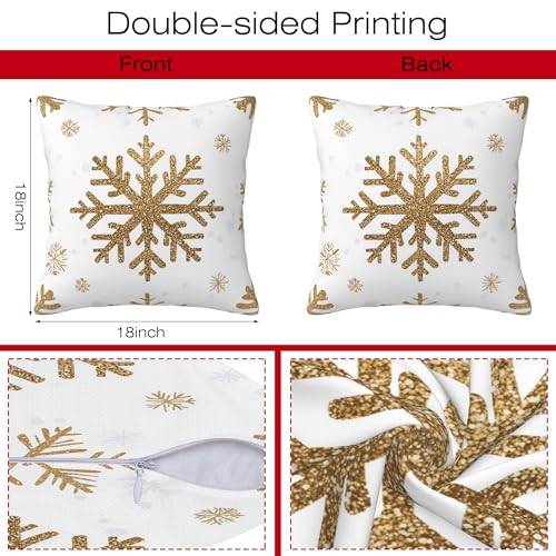 Naqiuli Snowflake with Gold Glitter Throw Pillow Covers Set of 2 18x18 Inches Christmas Decor