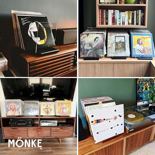 Brown Vinyl Record Storage Rack for Albums - 60-70 LP Capacity, Mid-Century Style, No Assembly