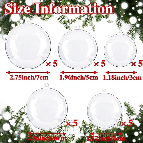 25 Sets Clear Fillable Ornaments Ball in 5 Different Size,Transparent DIY Craft Ball,Plastic Acrylic Fillable Ball for Halloween Christmas Decor