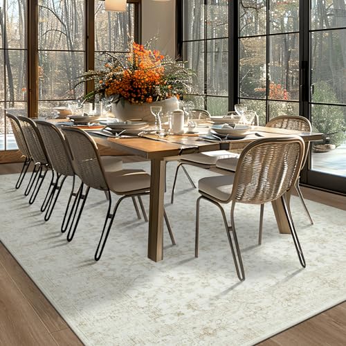 Tosuoka 9x12 Light Beige Vintage Washable Area Rug - Living Room Carpet