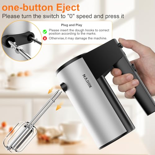 Electric Hand Mixer 660W with 5 Speeds & Stainless Steel Attachments - Black