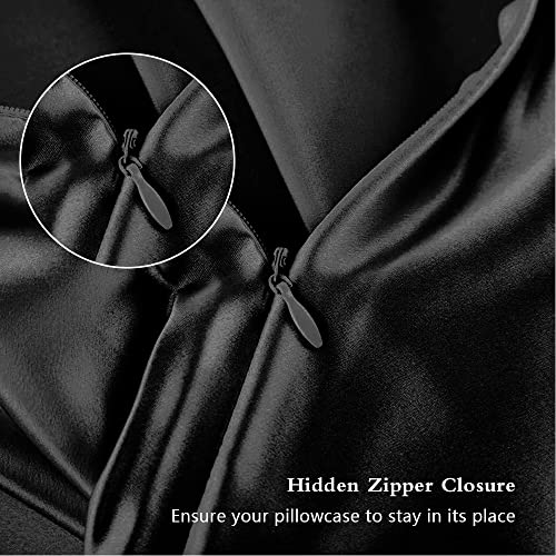 King Size Silk Pillow Cases 2 Pack - Black with Hidden Zipper, 20x36 Inches - Mulberry Silk