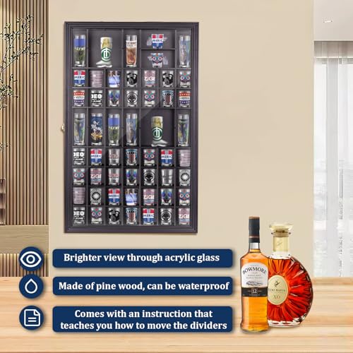 Giant Shot Glass Display Case Wall Mount with Removable Shelves and UV Protection Acrylic Door