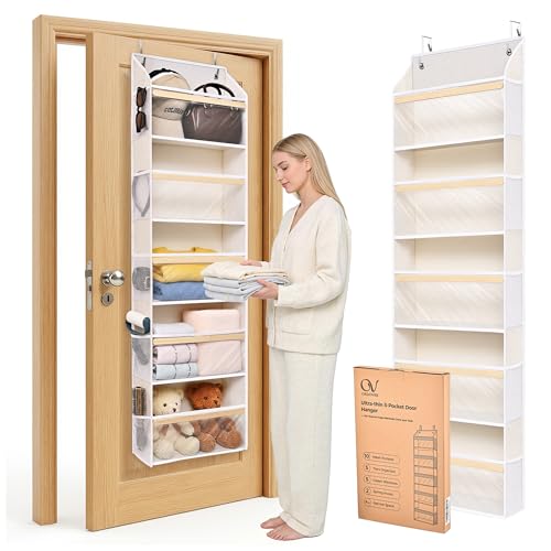 Beige 5-Tier Over the Door Organizer with Mesh Pockets - Kids Toys, Shoes, Diapers