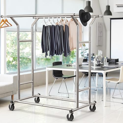 Simple Houseware Heavy Duty Double Rail Clothing Garment Rack, Chrome
