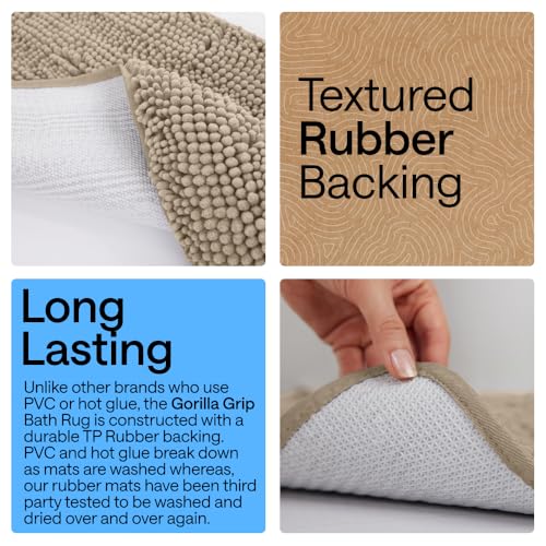Gorilla Grip 2-Piece Bathroom Rug Set Beige 30x20 & Oval 24x19.5 Chenille Absorbent