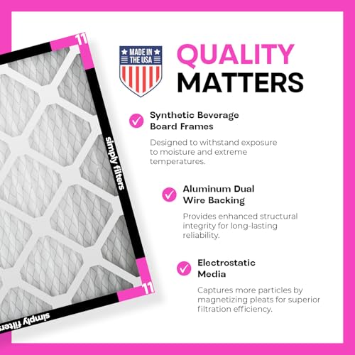 Simply 16x25x1 Air Filter MERV 11, 6 Pack, Actual Size 15.75"x24.75"x0.75" - Dust, Pet & Allergy Control