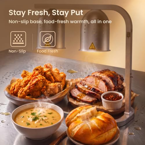 Silver Food Heat Lamp - Commercial Grade 2-Bulb Warmer with Adjustable Stand