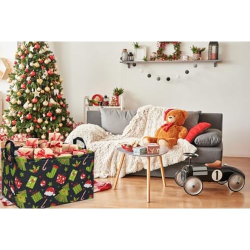 Rectangular Christmas Baskets,Tree Basket Empty,Waterproof PE Coating Kids Baskets with Handles,Gifts Book Bins,Gift Bin. (Christmas Tree)