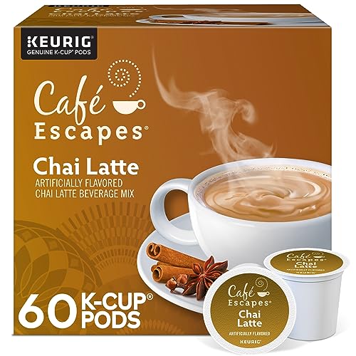 Café Escapes Chai Latte K-Cup Pods - 60 Count Single-Serve Pack with Milk - Compatible with Keurig