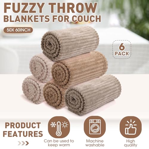 Buryeah 6-Pack Fleece Throw Blankets 50x60 Inches Soft Warm Plush for Sofa Bed Dark Brown & Light Brown