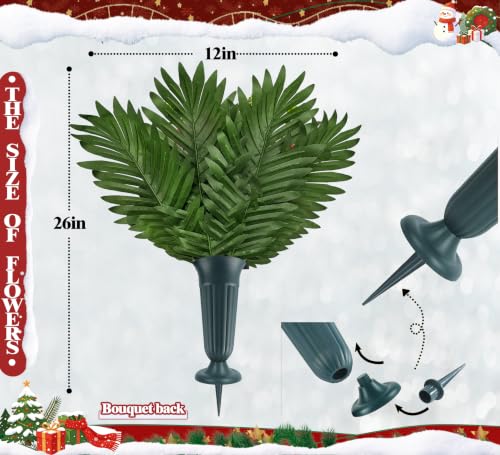 MUVIC 3-Piece Artificial Grave Flowers for Cemetery Christmas Set with Ground Spikes
