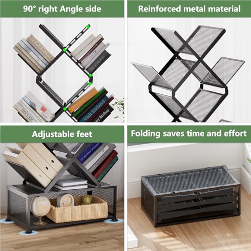 Big Black 9-Tier Space Saving Tree Bookshelf - Folding Metal Storage Shelf