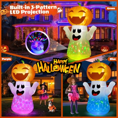 5FT Halloween Inflatable Pumpkin Ghost with Colorful Flashing Lights Yard Decor