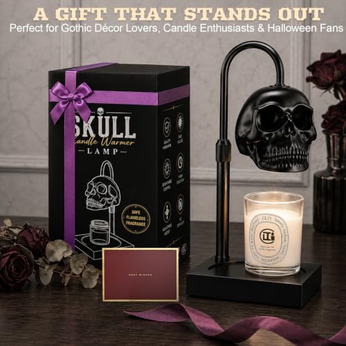 TOACSUCP Skull Candle Warmer Lamp Black Gothic Skeleton with Timer & Dimmer