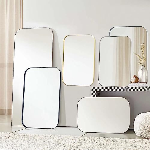 22x30 Inch Chrome Rounded Rectangle Bathroom Wall Mirror - Stainless Steel Frame, Vertical & Horizontal Hanging - Variation: Chrome / 30"L x 22"W