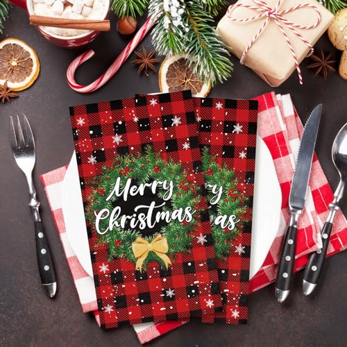Whaline Buffalo Plaid Christmas Guest Napkins 3-Ply 80Pcs - Red Black Xmas Hand Towels