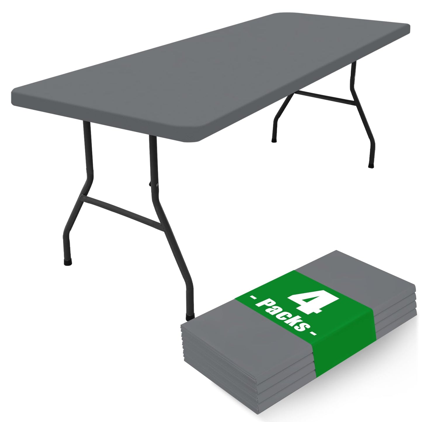 Moosfor Spandex 6 Foot Rectangle Table Cloth 4 Pack, Elastic Fitted Tablecloths for Picnic, Stretch Washable Patio Table Cover for Outdoor, Camping, Banquet and Parties (Grey, 30"x72")