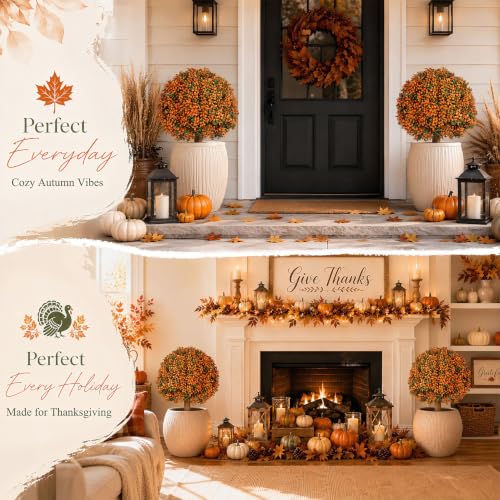 Artificial Fall Topiary Ball Set - 25.6 Inch UV-Resistant Faux Bushes for Porch & Garden