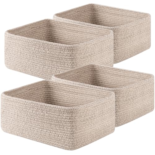 OIAHOMY Brown Woven Rope Storage Baskets 4-Pack for Shelves, Nursery, Living Room