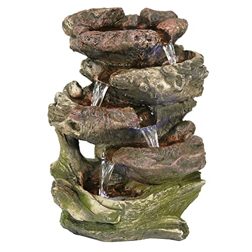 14-Inch Tabletop Water Fountain with LED Lights and Stacked Rocks - Indoor Decor