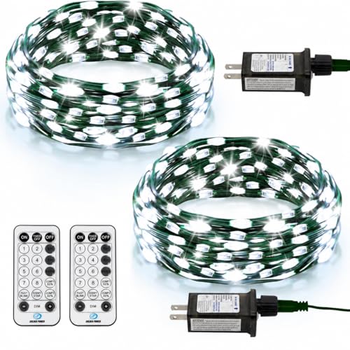 EchoSari 2 Pack 33Ft Waterproof Fairy String Lights Cool White with Remote & 8 Modes