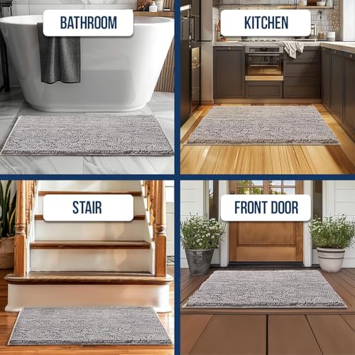 Muddy Mat® 36x60 Grey Chenille Bathroom Rug - Ultra Absorbent, Quick Dry Non-Slip Microfiber Bath Mat
